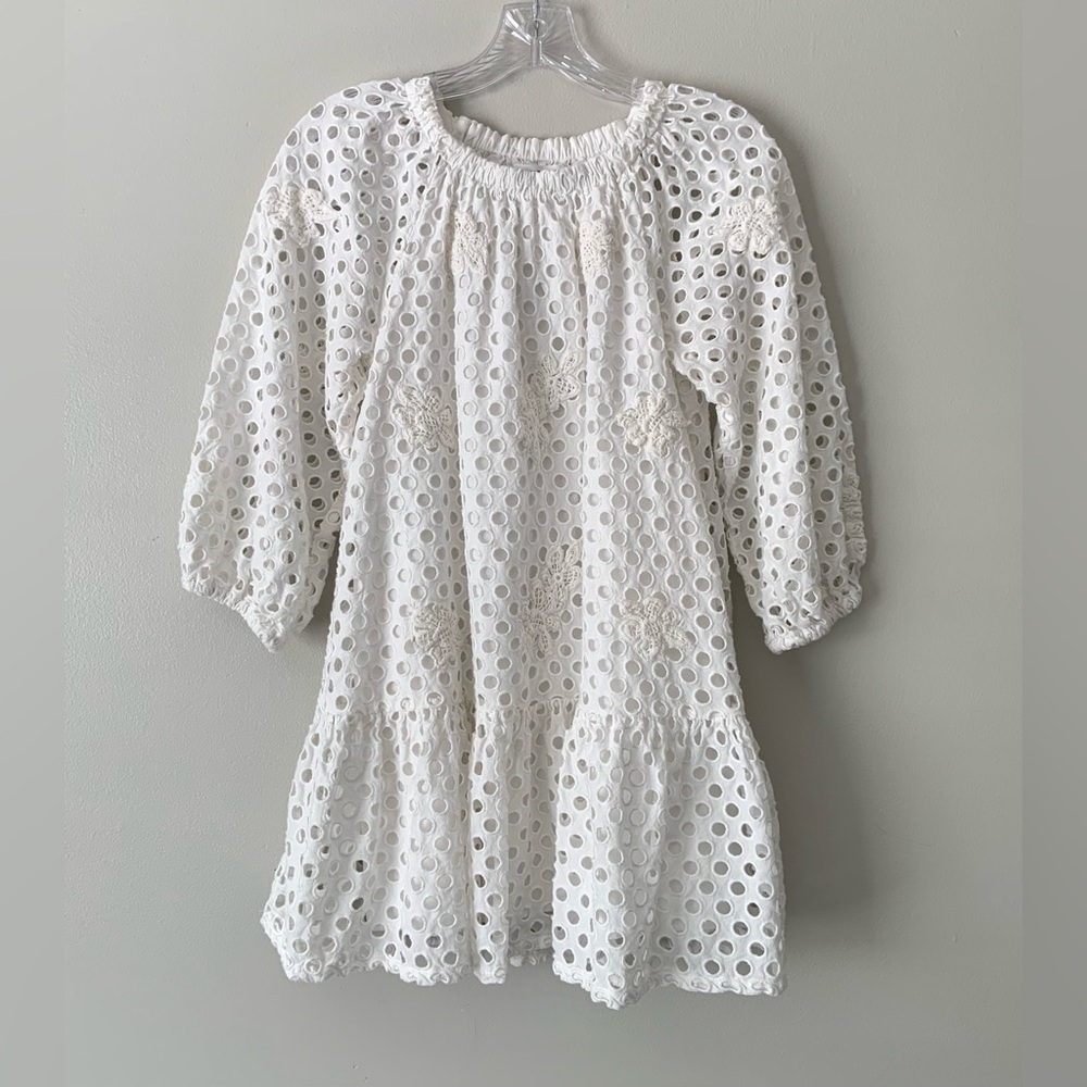ZARA Girl's White Eyelet Embroidered Dress Cotton Sz 10